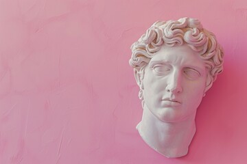 Poster - apollos plaster head on a pink background. retro art.