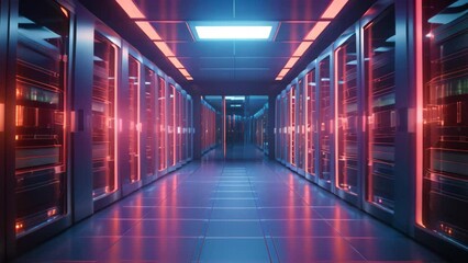 Poster - Server room data center. Datacenter hardware cluster. 3d render, server room data center with rows of server hardware. 3d rendering, AI Generated