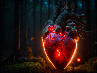 Glowing heart is concept of healthy life. heart pulse