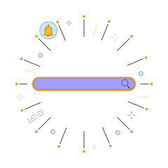Poster - Search bar with notification bell in frame 2D linear cartoon objects. Web browser interface isolated line vector elements white background. Software development color flat spot illustration