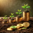 plant growing from coins for business icon