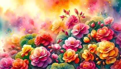 Wall Mural - Vibrant Watercolor Painting of Begonia Flowers