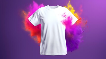 Mock up of a white t shirt isolated on purple color