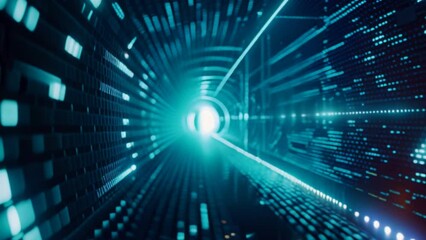 Fototapete - Blue Digital Space: Abstract Technology Background with Code Element
