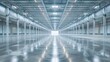 © Wanlop - Large modern empty werehouse wide, polished concrete floor clean condition and space for industry product display or industry background.