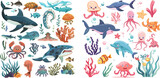 Fototapeta Pokój dzieciecy - Cute sea fish, aquatic corals, jellyfish and octopus.