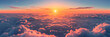 Panorama sunrise from the top of the mount Fuji. The sun is shining strong from the horizon over all the clouds and under the blue sky.  generative ai