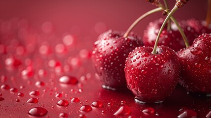 Wall Mural - Cherry, A small, round fruit with a bright red or deep purple skin, typically sweet or tart in flavor, commonly used in desserts and drinks.
