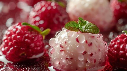 Wall Mural - Lychee, a tropical fruit with a rough pink-red skin, juicy translucent flesh, and a sweet floral flavor, is prized for its refreshing taste and unique texture.
