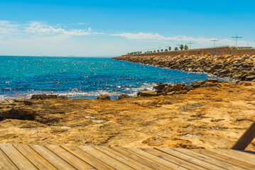 Wall Mural - TORREVIEJA, SPAIN: The famous beach in Torrevieja on a sunny day