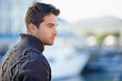 © Mapodile M/peopleimages.com - City, outdoors and man with thinking for travel, morning journey and summer vacation in Italy. Mockup, male person and confidence with idea for holiday, trip and tourism destination on weekend break