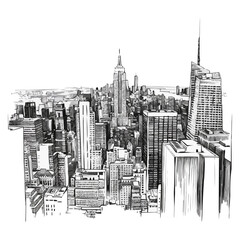Wall Mural - City graphic black white cityscape skyline sketch long illustration vector