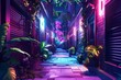 Neon Nights: Urban scene with neon lights illuminating the streets, creating a vibrant and electric ambiance.

