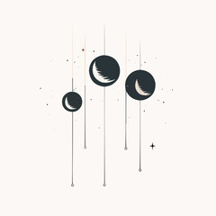 Wall Mural - Moonlight | Minimalist and Simple set of 3 Line White background