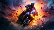 Action Of Biker With Fire Grapic Style