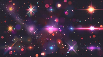 Poster - A collection of glowing light effects with transparency on a plaid modern background. Lens flares, rays, stars, and sparkles with bokeh.