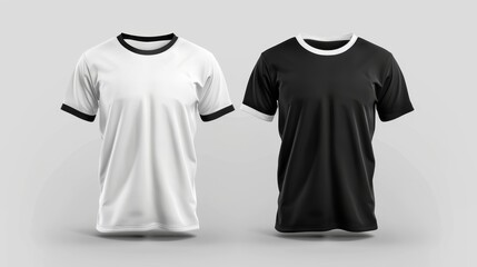 Wall Mural - Template of white and black short sleeve t-shirt for men. Front view.