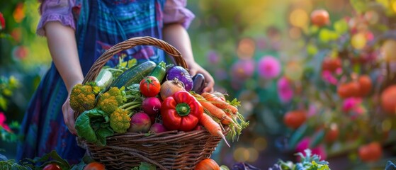 Sticker - Young farmer with basket of freshly picked vegetables