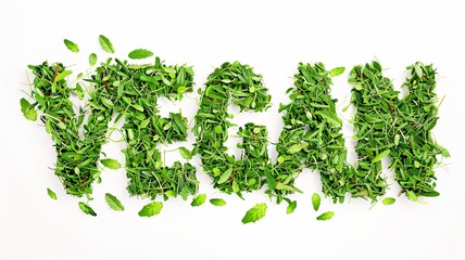 word vegan written in grass and leaves