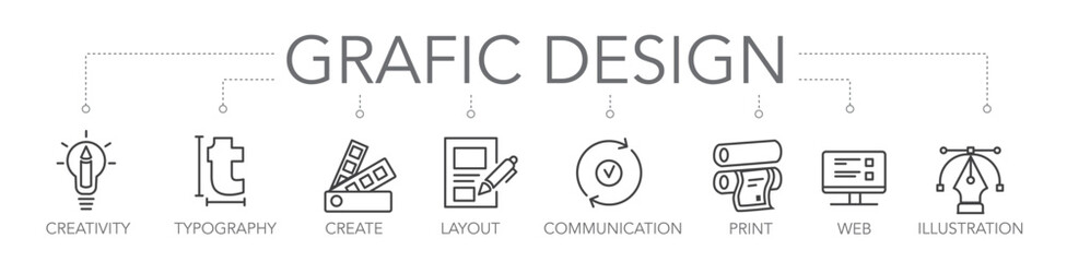 graphic design business concept - thin line vector icon set