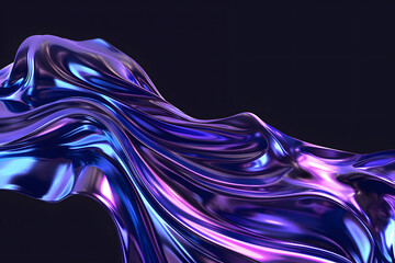 Wall Mural - abstract 3D background in the form of a transparent purple wave on a black background, liquid glass texture, purple iridescent shiny wave