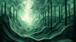 A very artistic painting of a forest with trees and water, AI