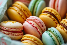 Close Up Of Many Different Colored Macarons.