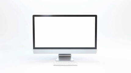 Fototapete - On a white background, a blank white screen is shown on a computer monitor.