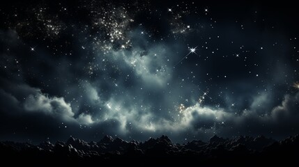 Night sky with stars on top of mountain.