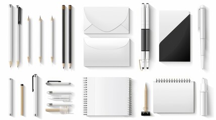 Poster - This modern logo mockup template is ready for your design. It has a pen, pencil, and marker set of images. Illustrations isolated on white background.