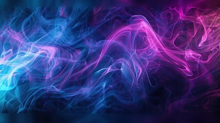 Wall Mural - Light neon blue purple smoke color on dark background. AI generated image