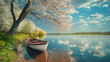 Spring lanscape with boat.