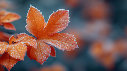 Wall Mural - Leaves covered with frost in late autumn .