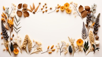 Wall Mural - frame flower dried plants for decoration flat lay on white background