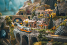 Photo Of A Toy Train Set With A Scenic Landscape And Tunnels