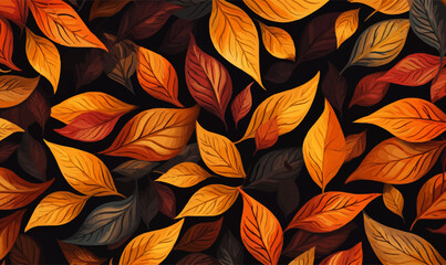 Wall Mural - Autumn leaves seamless pattern, lively nature scene vector wallpaper