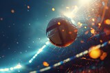 Fototapeta Sport - Fiery soccer ball go fast at the football stadium. Generative AI