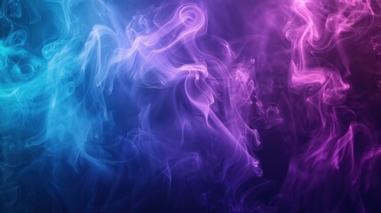 Wall Mural - Light neon blue purple smoke color on dark background. AI generated image