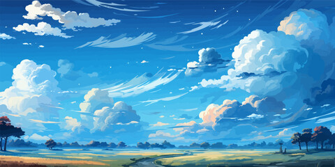 Poster - Vector blue sky clouds. Anime clean styl