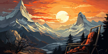 A Vector Illustration Of The Couple On The Bed In The Earth House With Mountain Scenery At Outside Vector Flat Bright Colors