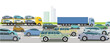 Personenwagen und Lastwagen auf der Autobahn  Illustration
