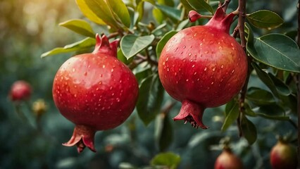 Wall Mural - beautiful ripe pomegranate fruit on a branch in the garden