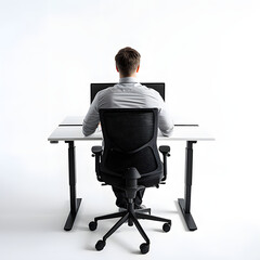 An office worker adjusting their chair and desk for proper ergonomics isolated on white background, space for captions, png
