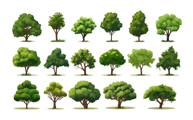 field trees set isolated vector style with transparent background illustration