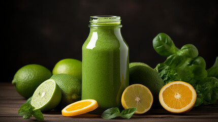 Wall Mural - Fresh made green smoothie in bottle