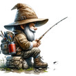 trout fishing cartoon fishing gnome transparent background