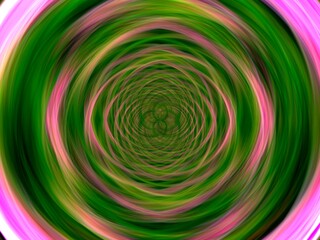 Aufkleber - vortex with circle shapes, green and pink colors - abstract graphic with effect of depth of space, m