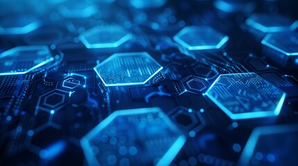 Abstract Futuristic Technology background with hexagons and glowing neon lights in blue color. digital and network concepts.