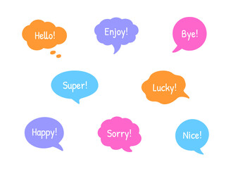 Wall Mural - hand-drawn doodle speech bubble frames. set of the colorful vector text boxes isolated on a transpar