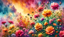 Vibrant Watercolor Painting Of Spanish Gold Flowers